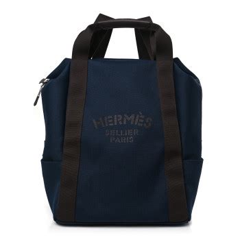 HERMES Toile Groom School Backpack Bleu Navy Feu